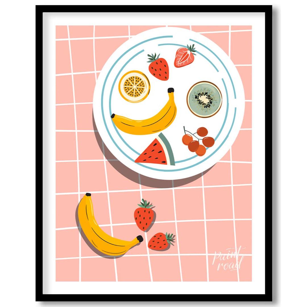 This vibrant and refreshing poster presents an artistic arrangement of various tropical fruits on a… for lovely house