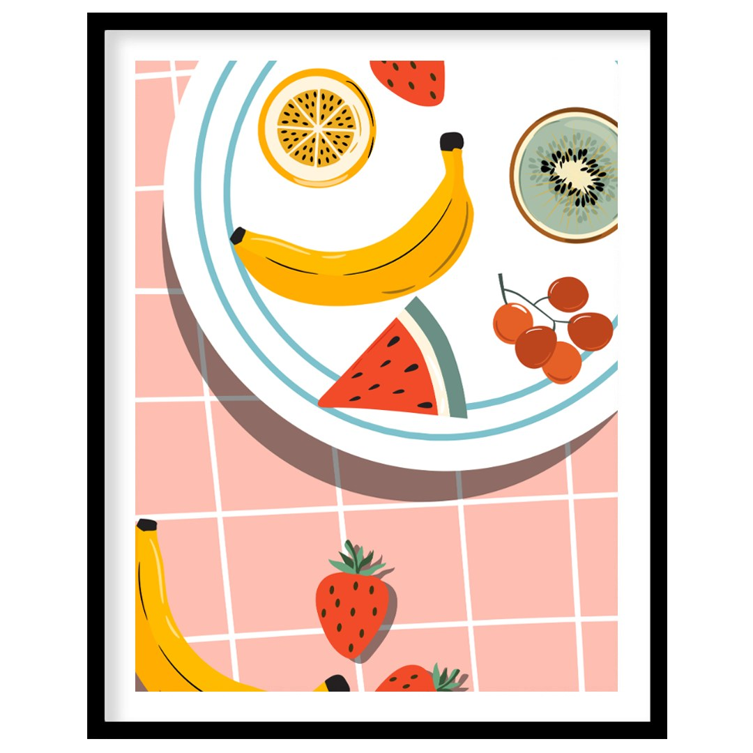 This vibrant and refreshing poster presents an artistic arrangement of various tropical fruits on a… for lovely house