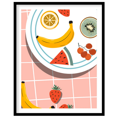 This vibrant and refreshing poster presents an artistic arrangement of various tropical fruits on a… for lovely house