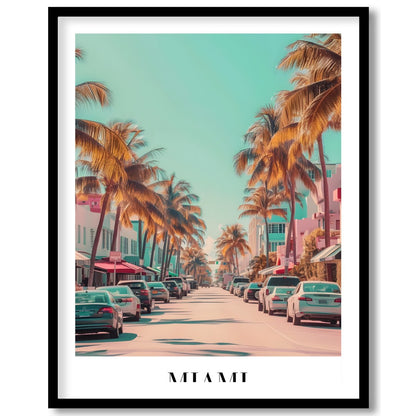 Capture the vibrant essence of Miami with this stunning wall art, showcasing palm-lined streets for kitchen