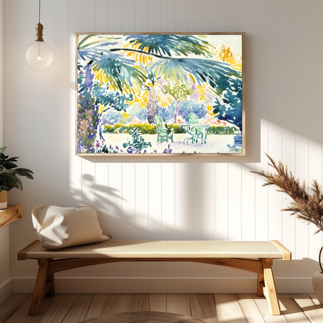 Immerse yourself in the vibrant serenity of this tropical oasis watercolor. The lush greenery and for Hallway