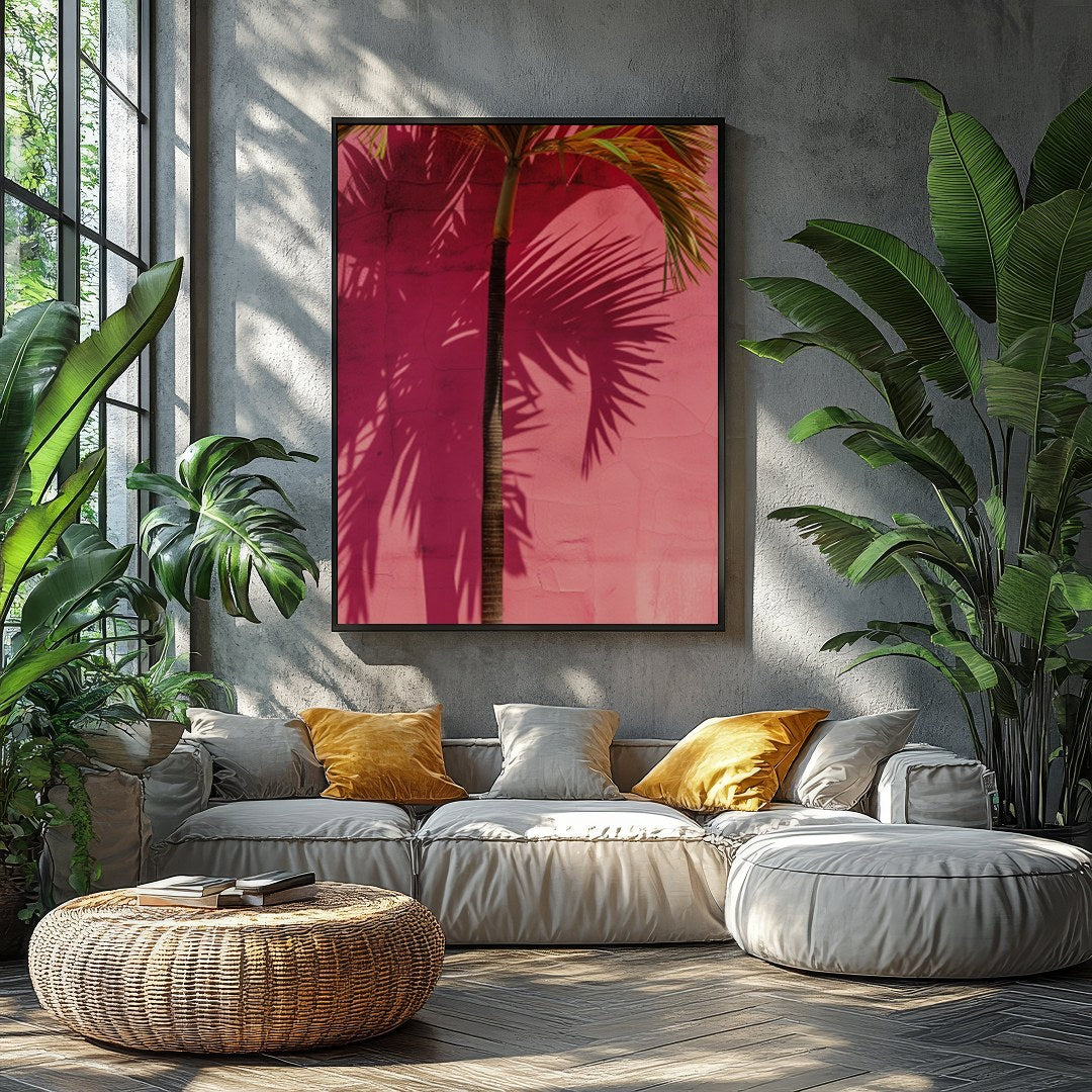 This vibrant artwork captures the essence of tropical serenity with a single palm tree casting its for Balcony