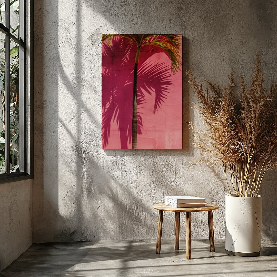 This vibrant artwork captures the essence of tropical serenity with a single palm tree casting its for Entrance