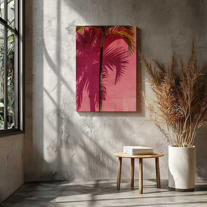 This vibrant artwork captures the essence of tropical serenity with a single palm tree casting its for Entrance