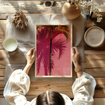 This vibrant artwork captures the essence of tropical serenity with a single palm tree casting its for Kitchen