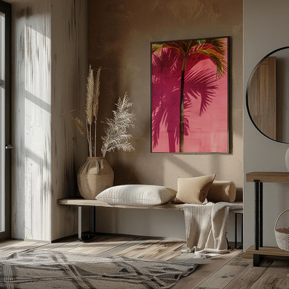 This vibrant artwork captures the essence of tropical serenity with a single palm tree casting its for retreat