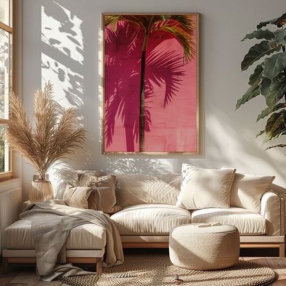 This vibrant artwork captures the essence of tropical serenity with a single palm tree casting its for Sitting Area