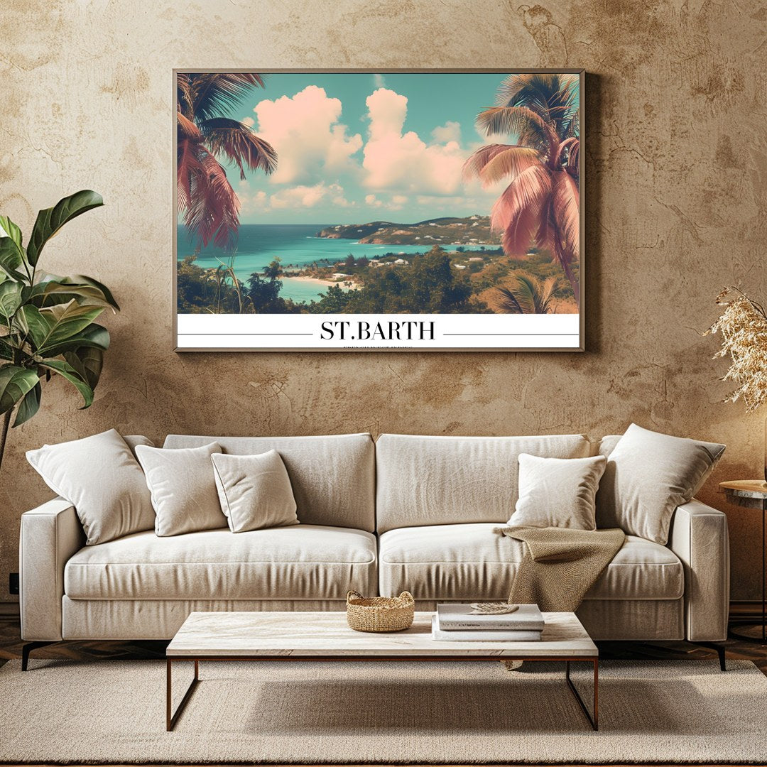 Experience the serene beauty of St. Barth with this captivating coastal view, where turquoise for Family Room