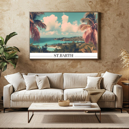 Experience the serene beauty of St. Barth with this captivating coastal view, where turquoise for Family Room
