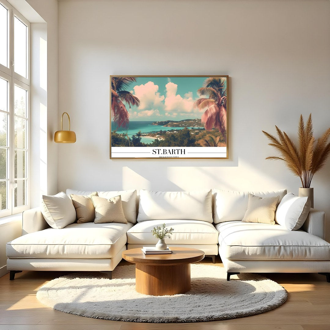 Experience the serene beauty of St. Barth with this captivating coastal view, where turquoise for Living Room