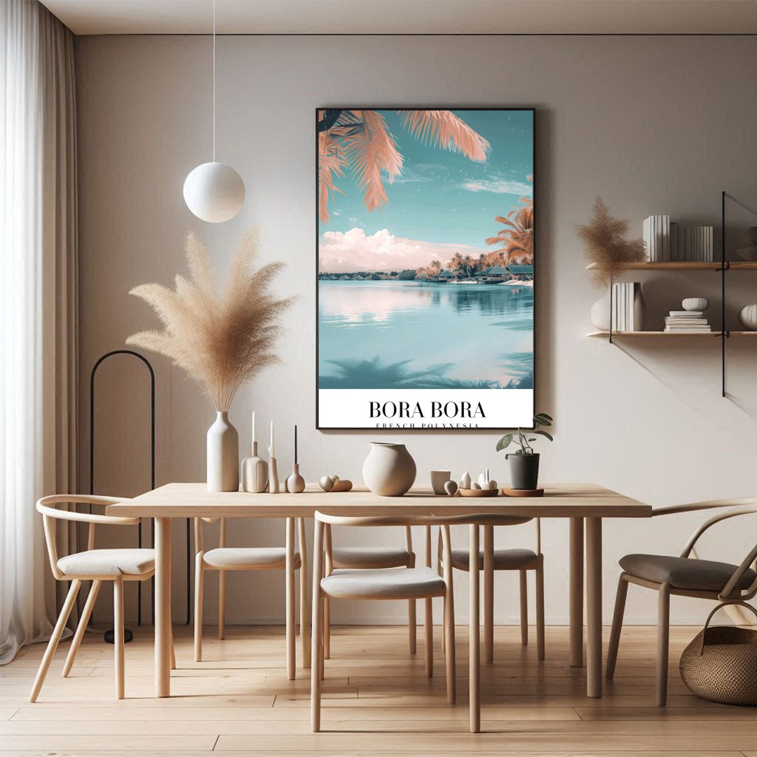 Immerse yourself in the tranquil beauty of Bora Bora with this stunning wall art. Featuring a for Dining