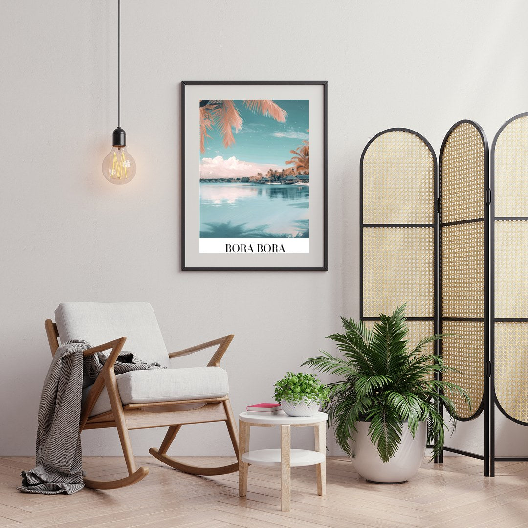 Immerse yourself in the tranquil beauty of Bora Bora with this stunning wall art. Featuring a for Foyer