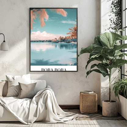 Immerse yourself in the tranquil beauty of Bora Bora with this stunning wall art. Featuring a for Living Room