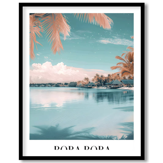 Immerse yourself in the tranquil beauty of Bora Bora with this stunning wall art. Featuring a for loft