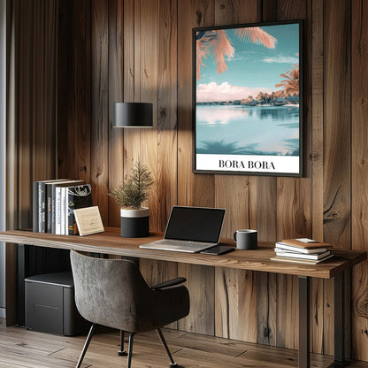 Immerse yourself in the tranquil beauty of Bora Bora with this stunning wall art. Featuring a for Study and Office