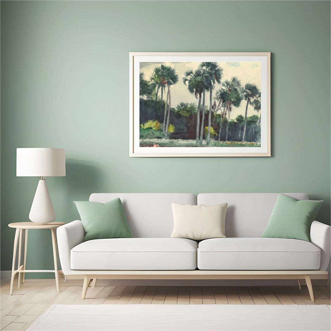 Immerse yourself in the tranquil allure of this watercolor masterpiece, capturing a serene grove of for Hall