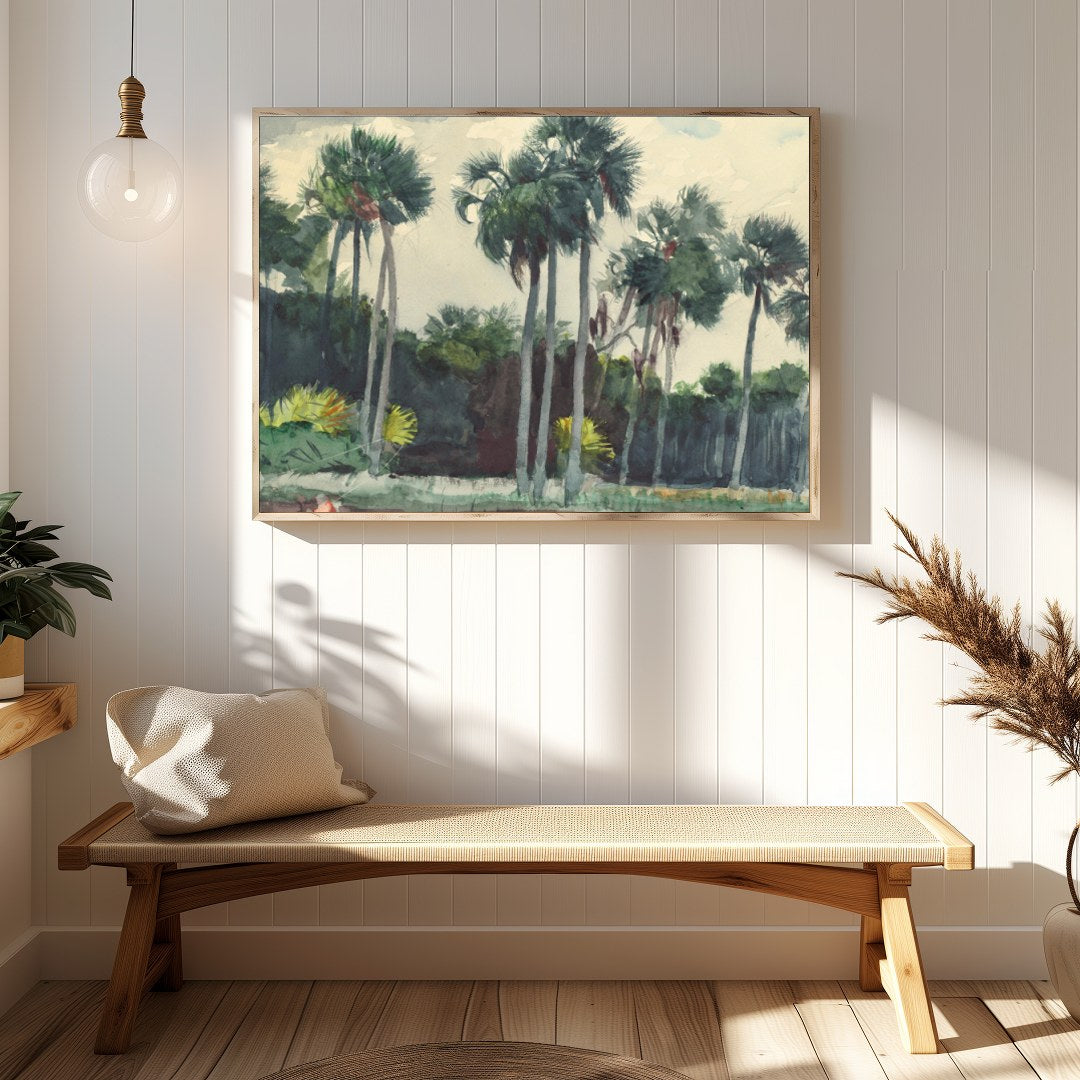 Immerse yourself in the tranquil allure of this watercolor masterpiece, capturing a serene grove of for Hallway