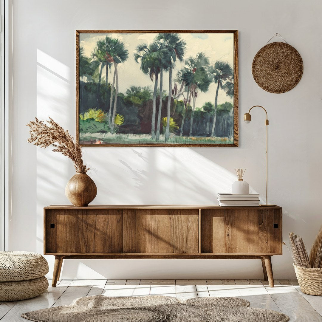 Immerse yourself in the tranquil allure of this watercolor masterpiece, capturing a serene grove of for Sitting Area