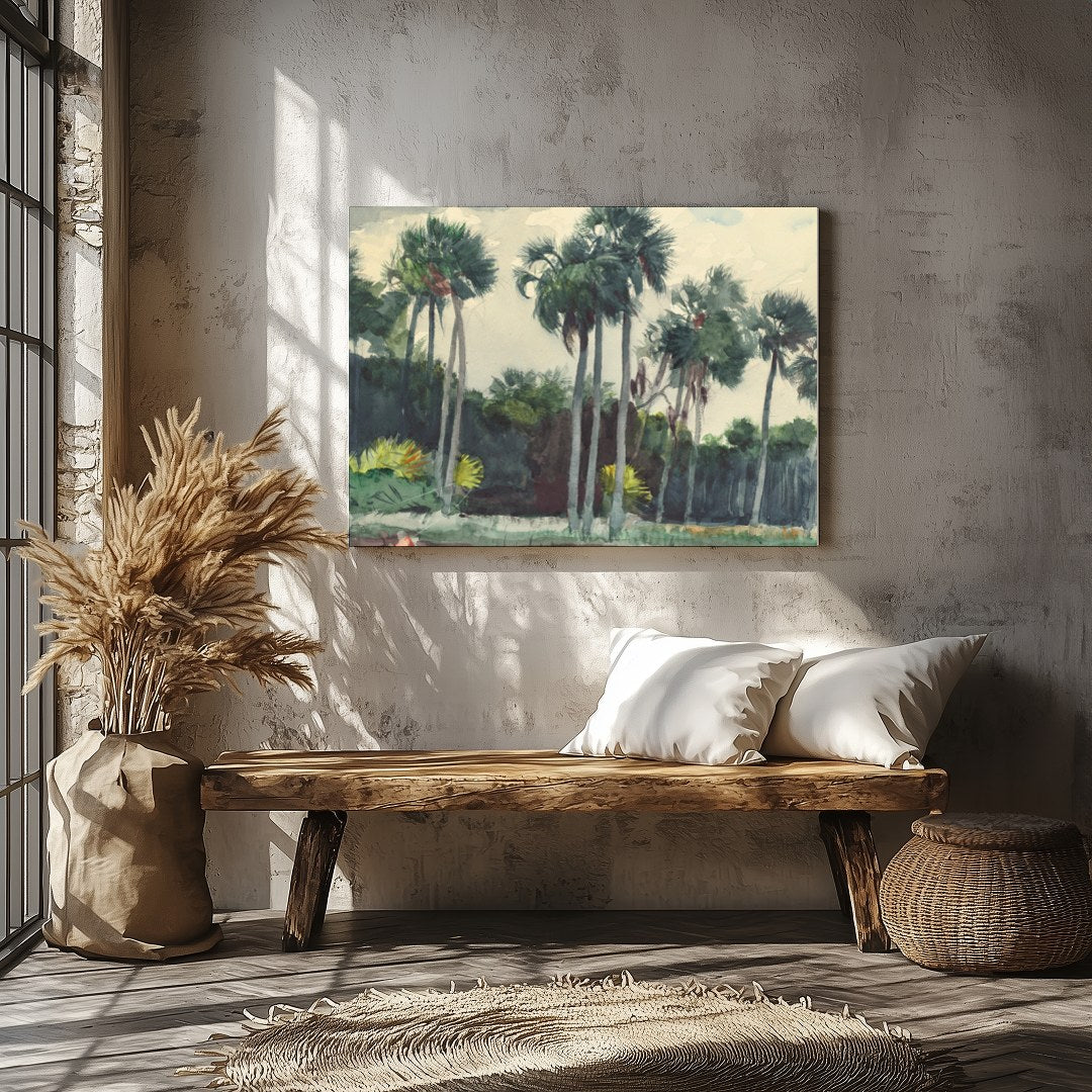 Immerse yourself in the tranquil allure of this watercolor masterpiece, capturing a serene grove of for Veranda