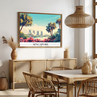 Immerse yourself in the vibrant elegance of a tropical cityscape with this captivating artwork. for Dining