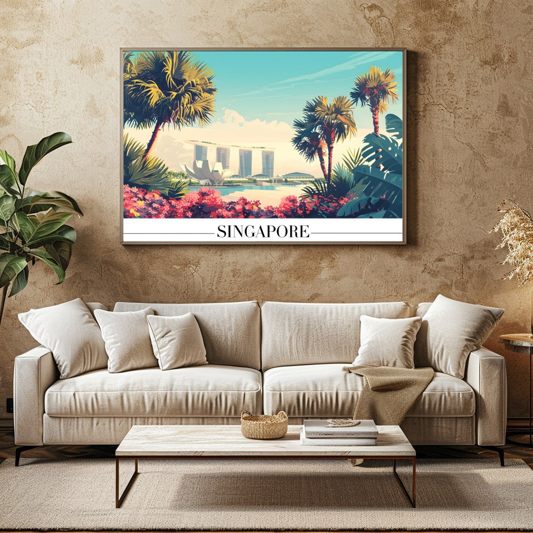 Immerse yourself in the vibrant elegance of a tropical cityscape with this captivating artwork. for Family Room