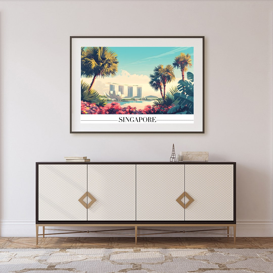 Immerse yourself in the vibrant elegance of a tropical cityscape with this captivating artwork. for Foyer