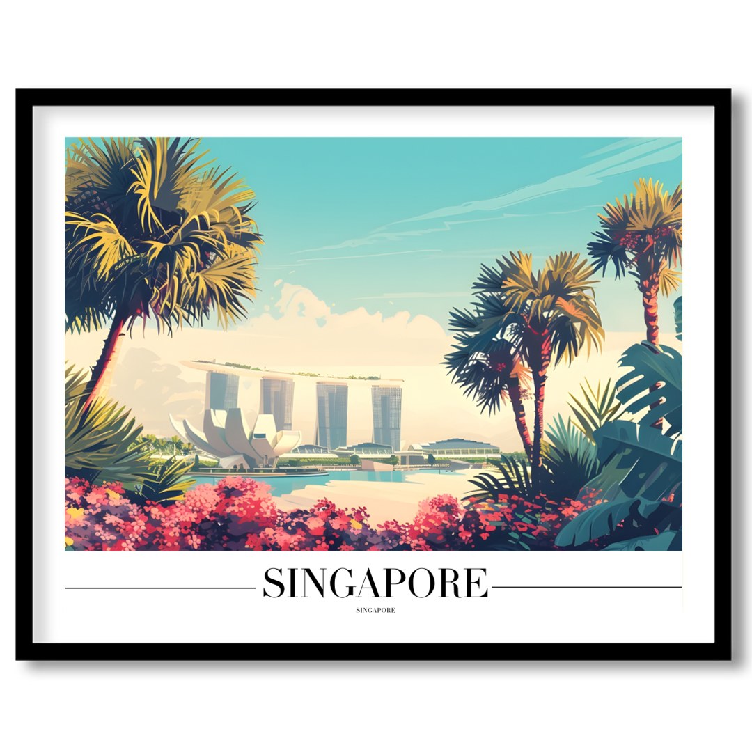 Immerse yourself in the vibrant elegance of a tropical cityscape with this captivating artwork. for gallery