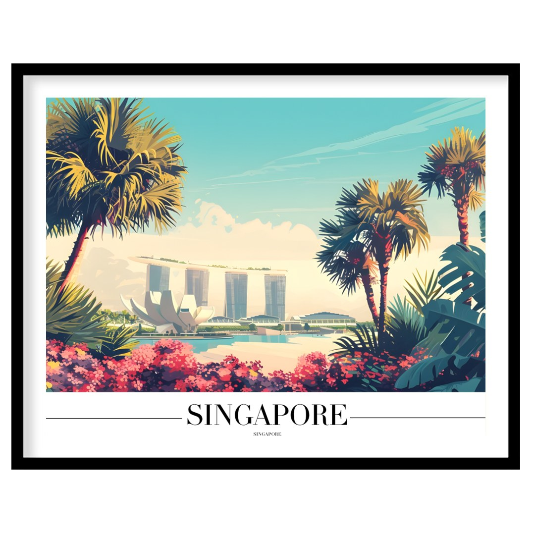 Immerse yourself in the vibrant elegance of a tropical cityscape with this captivating artwork. for gallery