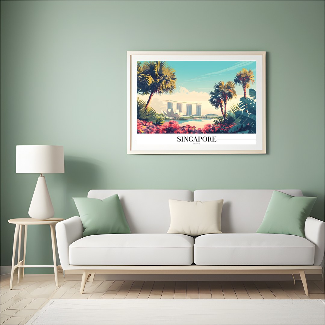 Immerse yourself in the vibrant elegance of a tropical cityscape with this captivating artwork. for Hall