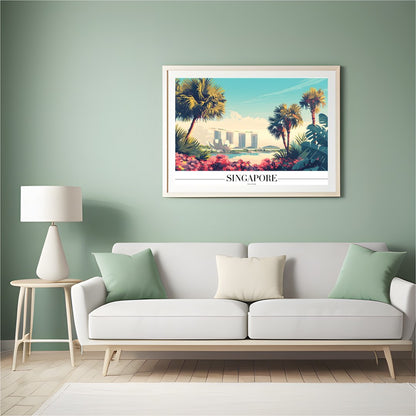 Immerse yourself in the vibrant elegance of a tropical cityscape with this captivating artwork. for Hall