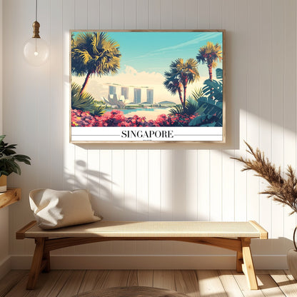 Immerse yourself in the vibrant elegance of a tropical cityscape with this captivating artwork. for Hallway