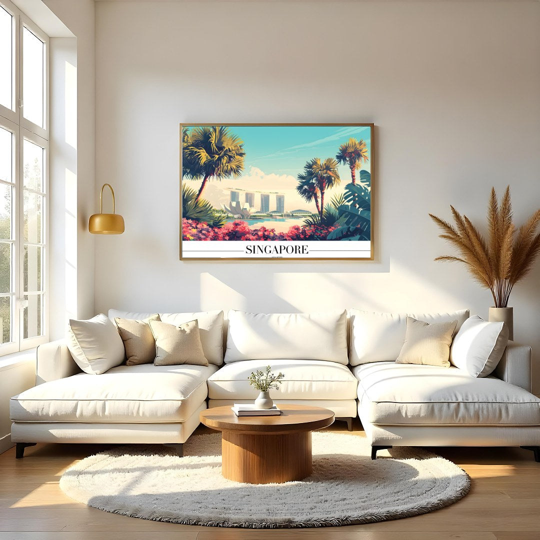 Immerse yourself in the vibrant elegance of a tropical cityscape with this captivating artwork. for Living Room