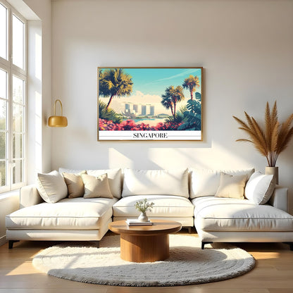 Immerse yourself in the vibrant elegance of a tropical cityscape with this captivating artwork. for Living Room
