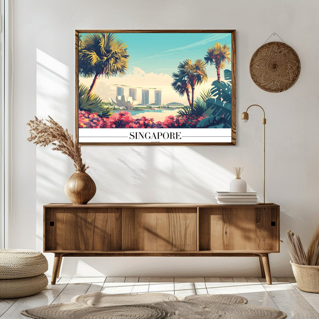 Immerse yourself in the vibrant elegance of a tropical cityscape with this captivating artwork. for Sitting Area