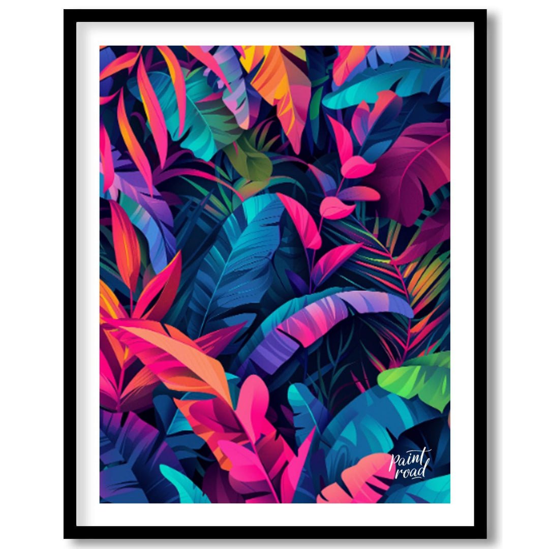 "Tropical Spectrum" presents a vibrant illustration of lush tropical foliage, rendered in a strikin… for abode