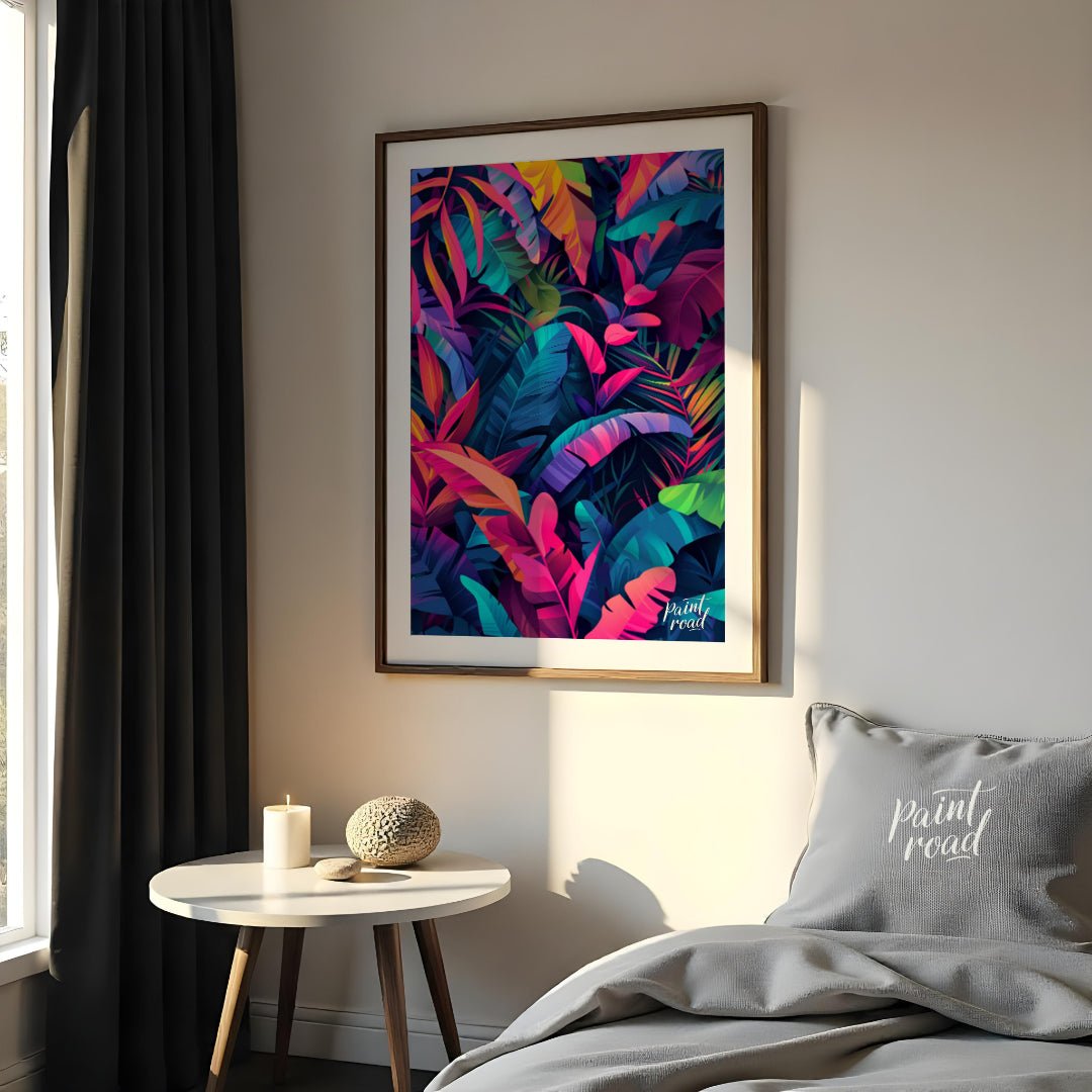 "Tropical Spectrum" presents a vibrant illustration of lush tropical foliage, rendered in a strikin… for bedroom
