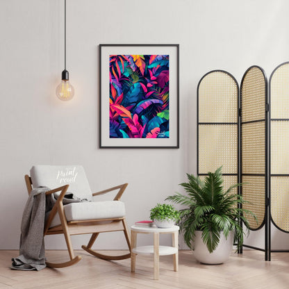 "Tropical Spectrum" presents a vibrant illustration of lush tropical foliage, rendered in a strikin… for living room