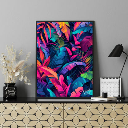 "Tropical Spectrum" presents a vibrant illustration of lush tropical foliage, rendered in a strikin… for office