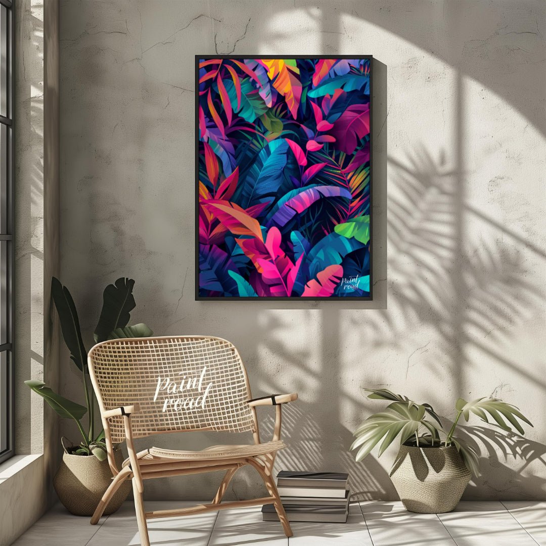"Tropical Spectrum" presents a vibrant illustration of lush tropical foliage, rendered in a strikin… for other