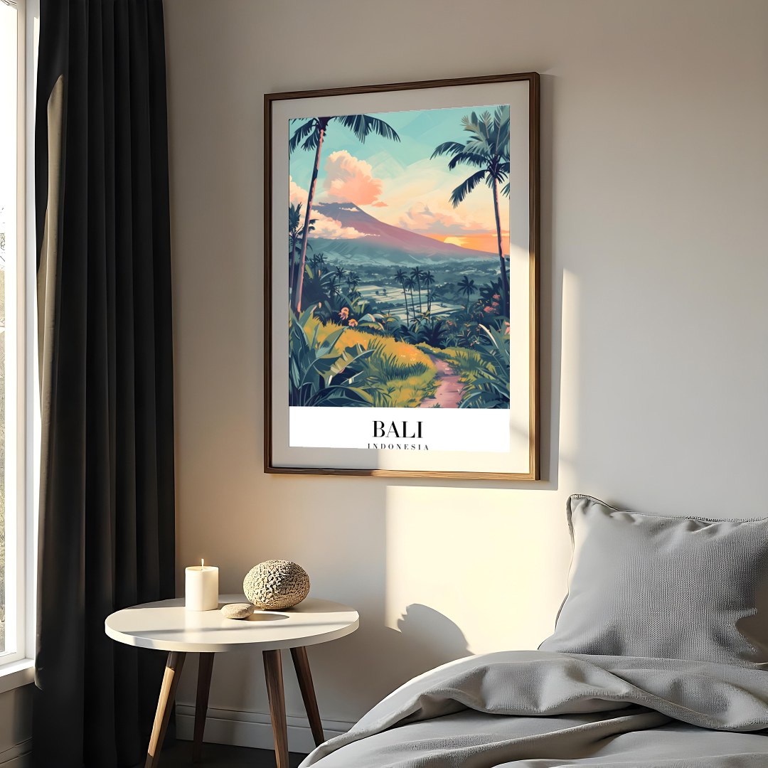 Embrace the lush allure of Bali with this stunning artwork, capturing verdant landscapes and serene for Bedroom