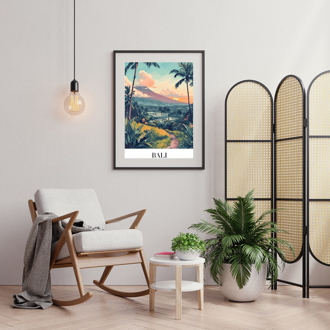 Embrace the lush allure of Bali with this stunning artwork, capturing verdant landscapes and serene for Foyer