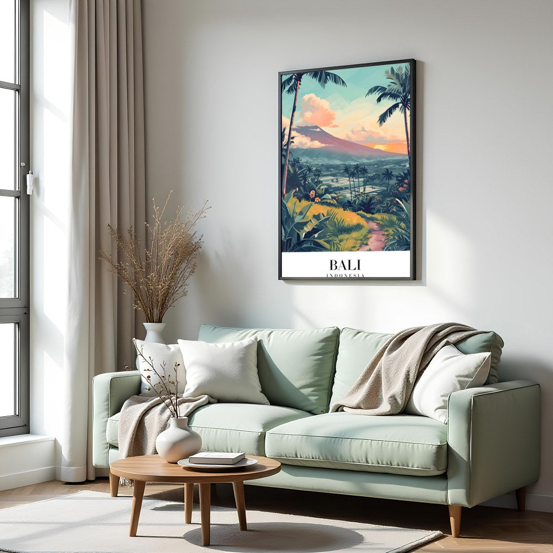 Embrace the lush allure of Bali with this stunning artwork, capturing verdant landscapes and serene for Hall
