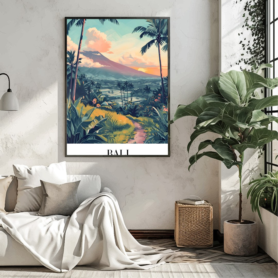 Embrace the lush allure of Bali with this stunning artwork, capturing verdant landscapes and serene for Living Room