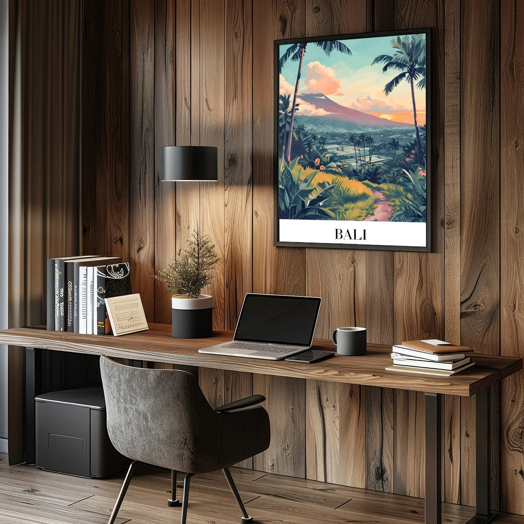 Embrace the lush allure of Bali with this stunning artwork, capturing verdant landscapes and serene for Study and Office