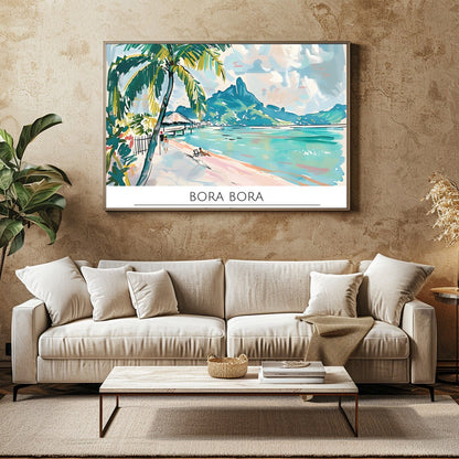 Immerse yourself in the serene beauty of Bora Bora with this stunning wall art. Featuring vibrant for Family Room