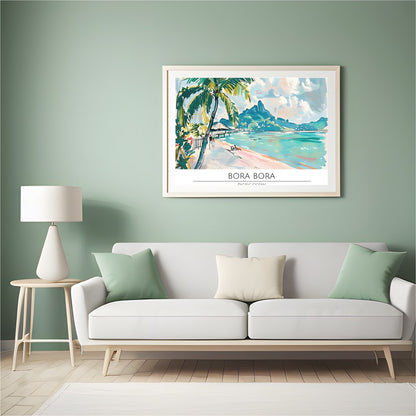 Immerse yourself in the serene beauty of Bora Bora with this stunning wall art. Featuring vibrant for Hall