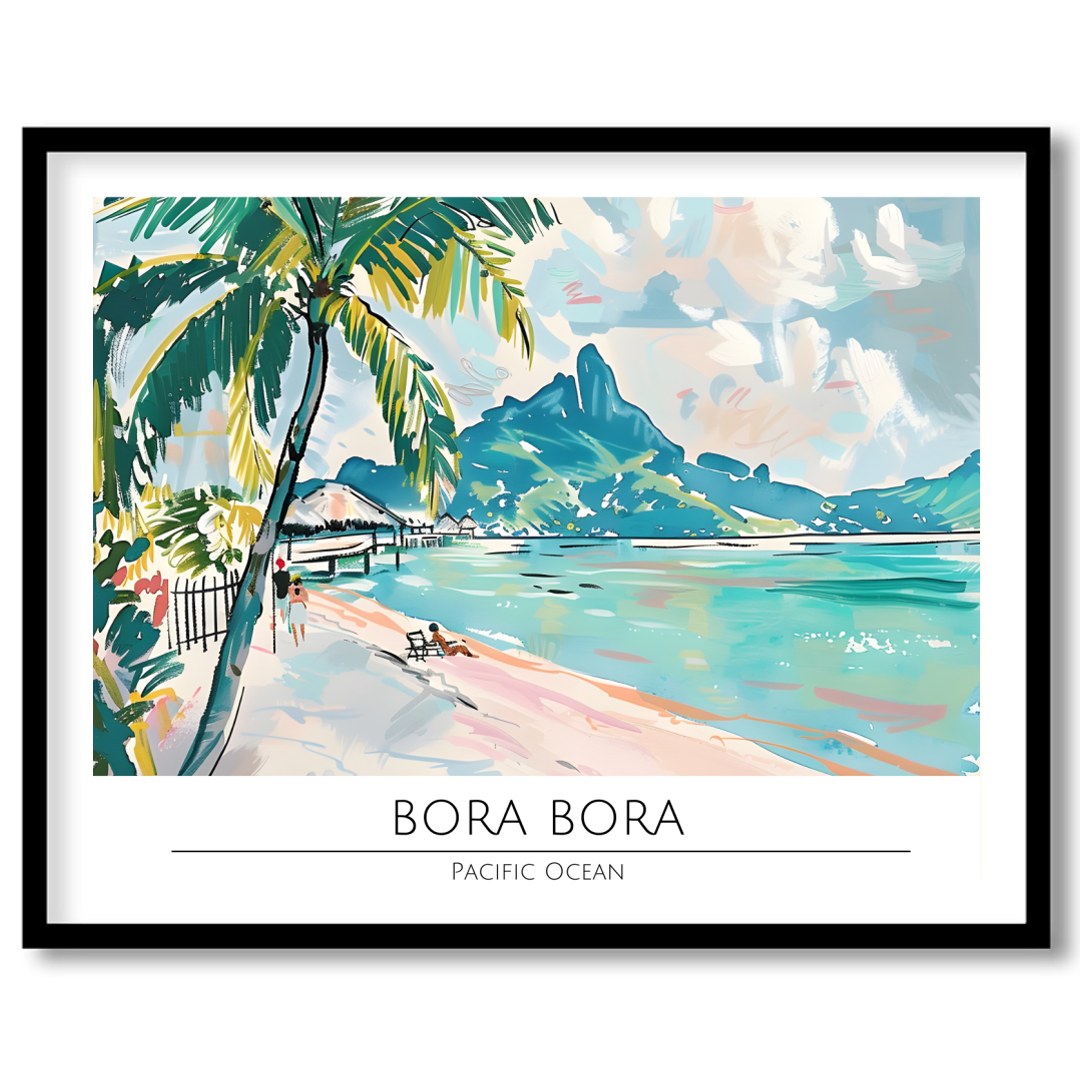 Immerse yourself in the serene beauty of Bora Bora with this stunning wall art. Featuring vibrant for retreat
