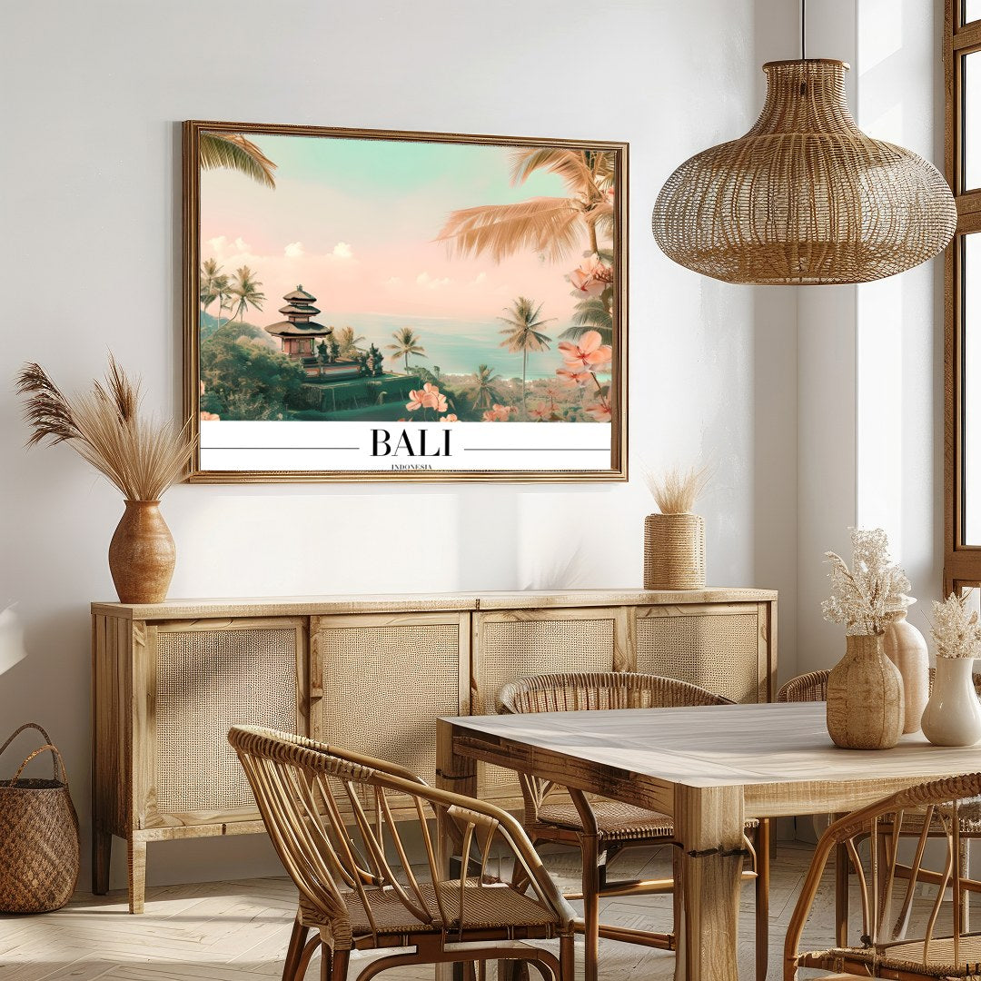 Immerse yourself in the serene beauty of Bali with this stunning wall art, showcasing tropical for Dining
