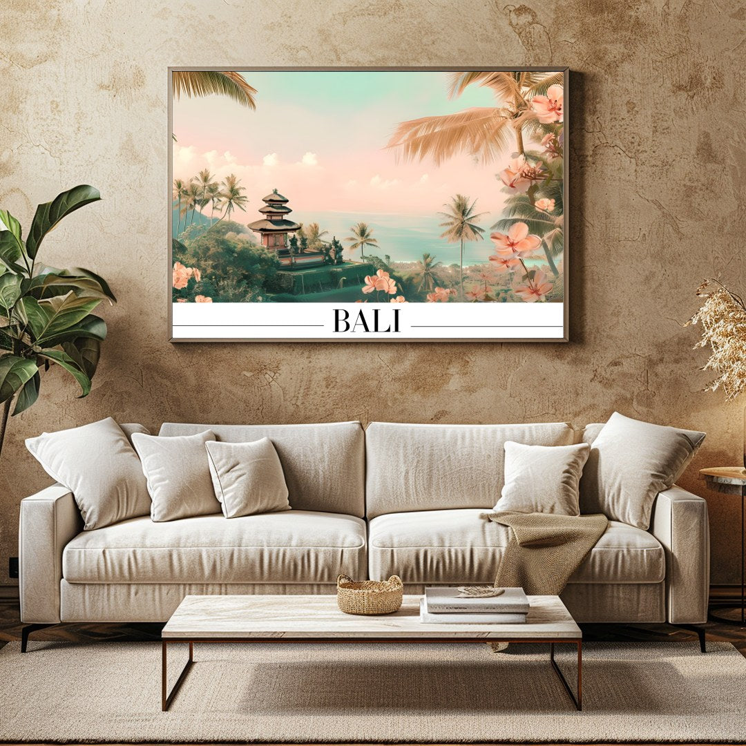 Immerse yourself in the serene beauty of Bali with this stunning wall art, showcasing tropical for Family Room