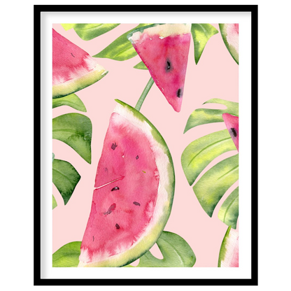 This refreshing and vibrant poster showcases a lush, repeating pattern of watermelon slices and tro… for house